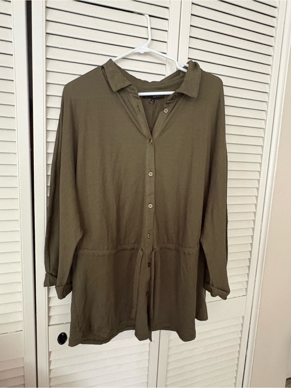 Fred David Olive Green Textured Button-Front Tunic
